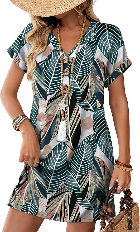 WIHOLL Summer Dresses for Women with Sleeves Midi Dress Button Down Beach Vacation Casual Dresses Fashion Clothing