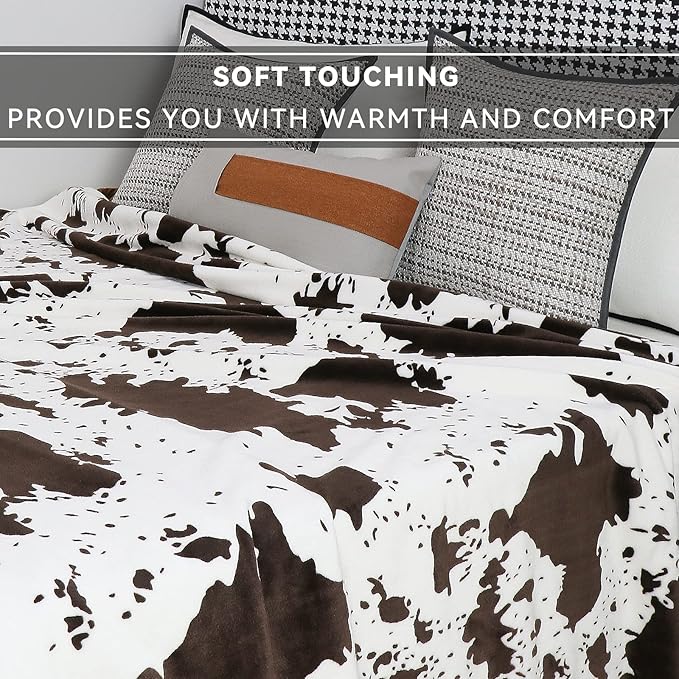 Cow Print Blanket for Couch Bed, Fuzzy Fleece Soft Blankets and Throws, Brown White Western Home Decor, All Season Cozy Graduations Birthday Gifts for Cow Lovers Women Men Girls Boys, 50x60 Inches
