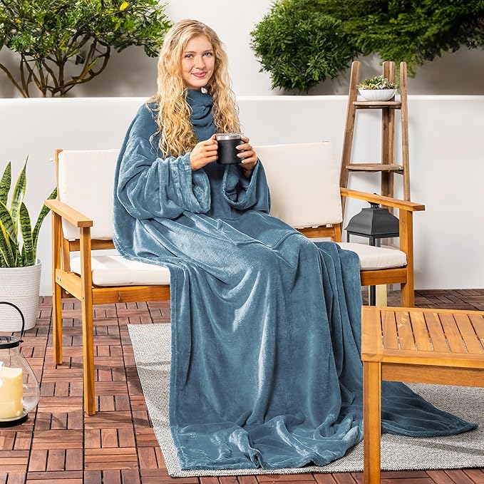 PAVILIA Wearable Blanket with Sleeves for Adult Women Men, Cozy Fleece Warm Wrap Throw with Arms, Gifts for Christmas, Wife