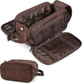 PAVILIA Toiletry Bag for Men, Hanging Travel Dopp Kit Organizer, PU Leather Water Resistant Bathroom Bag for Shaving Grooming, Large Capacity Cosmetic Bag Travel Essentials, Dark Brown