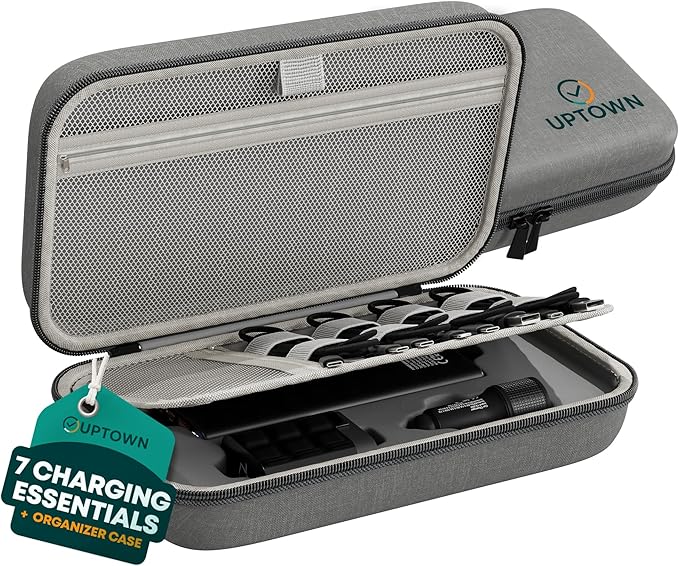 Uptown Deals Travel Charging Kit with Cable Organizer Case – 10,000mAh Portable Charger (Power Bank), 45W GaN Wall Adapter, 48W Car Phone Charger & 4 Cables – Travel Essentials for Devices