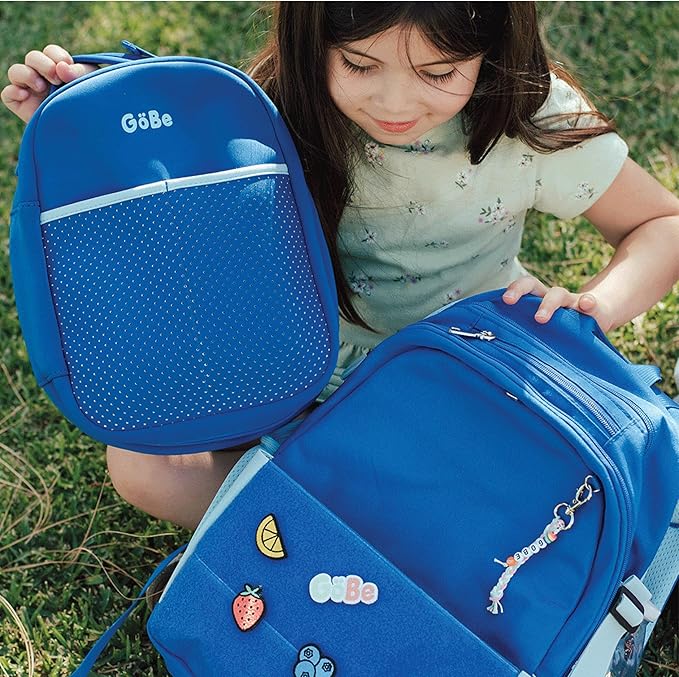 GoBe Kids Travel Backpack with Lunchbag Combo – Washable, Lightweight Luggage Backpack with Customizable Patches, Preschool, Kindergarten - Durable For Travel, School, Airplane, Ages 3-8, Blue