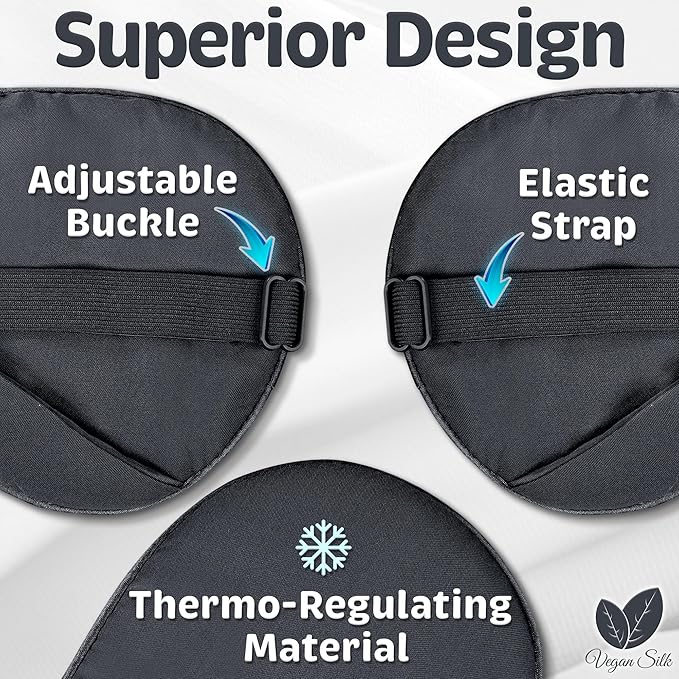 Sleep Mask - Black, 100% Tencel Derived from Natural Wood Pulp - Lightweight Eye Mask with Adjustable Strap - Blackout Blindfold for Women & Men - Comfortable Light Blocking Eye Cover