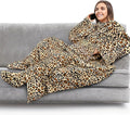 PAVILIA Fleece Blanket with Sleeves, Foot Pockets for Women Men Adults, Plush Wearable Blanket Throw Wrap, Warm Snuggle Blanket Robe, Cozy Gift Ideas Wife Mom, Cheetah Print