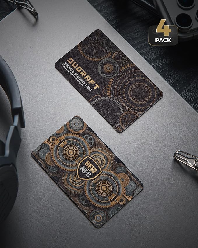 DUGRAFT 4 Pack RFID Blocking Cards Credit Card Protectors Anti-Theft Card Blocker NFC Contactless Protection for Entire Wallet, Travel Essentials, Steampunk