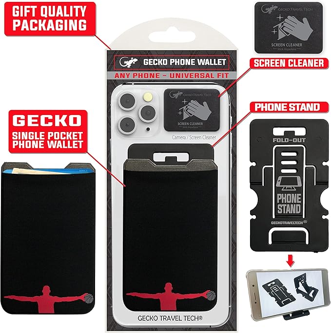 Phone Wallet - Adhesive Card Holder - Cell Phone Pouch - Stick on Lycra Pocket by Gecko - Carry Credit Cards and Cash