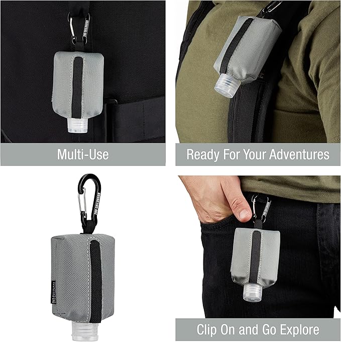 2nd Childhood Travel Hand Sanitizer Keychain – Small Refillable 2 oz Bottle with Clip-On Holder – Portable Sanitizer Case for Purse, Backpack, Gym Bag