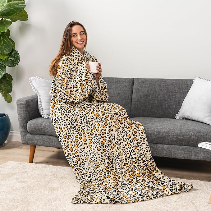 PAVILIA Blanket with Sleeves for Adult Women Men, Soft Warm Wearable Blanket Fleece Wrap Throw, Robe Blanket Gift