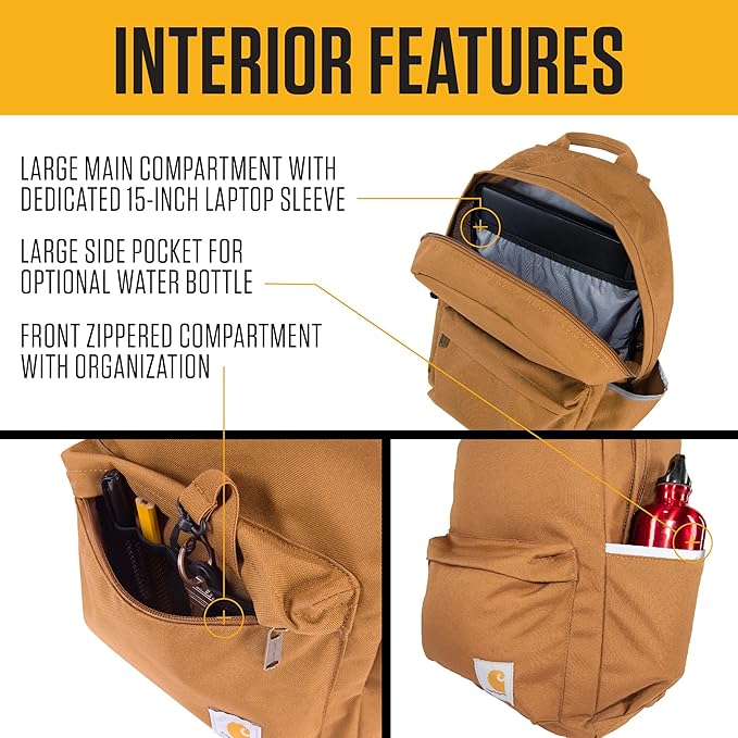 Carhartt 21L Classic Laptop Backpack, Water-Resistant Pack W/ 15" Laptop Sleeve and Organizational Compartments, Seabrook