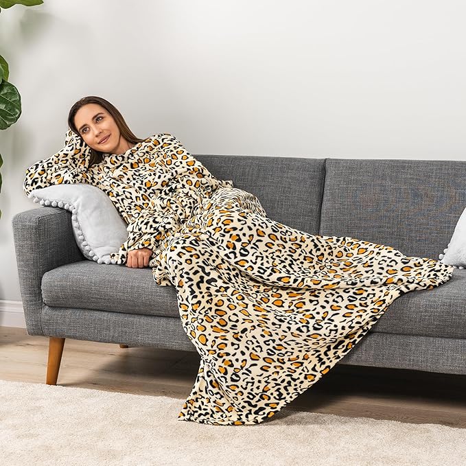 PAVILIA Blanket with Sleeves for Adult Women Men, Soft Warm Wearable Blanket Fleece Wrap Throw, Robe Blanket Gift