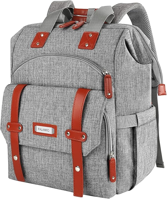 FALANKO Laptop Backpack for Women, Work Doctor Teacher Nurse Wide Open College School Student 17.3 Inch Laptops Bookbag Purse Travel RFID Computer Bag for Men Women Girls Grey