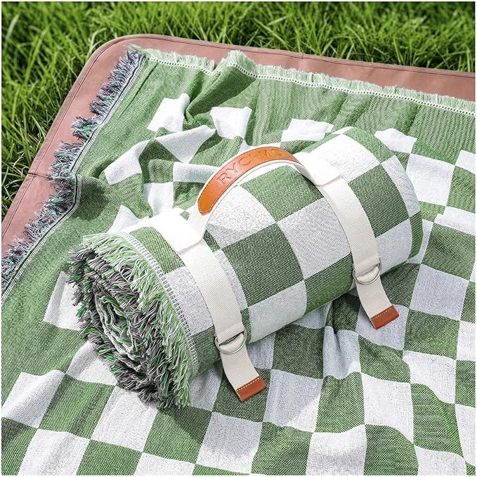 2 in 1 Extra Large Outdoor Picnic Mat Woven Summer Throw Blanket Boho Giant Beach Travel Essential Yoga Accessories Park Patio Lawn Garden Grass Ground Play Music Festival Concert Must Have