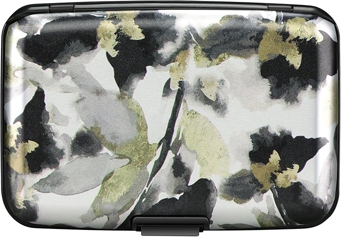 ELFISH Mini RFID Aluminum Wallet Credit Cards Holder Business Card Case Metal ID Case for Men Women(Flowers in Ink Painting)