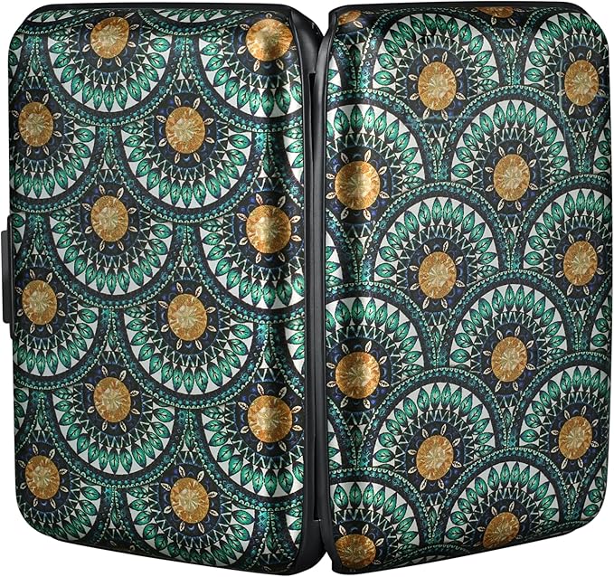 ELFISH RFID Blocking Credit Cards Holder Aluminum Wallet Metal ID Case for Men Women(Peacock Feathers)