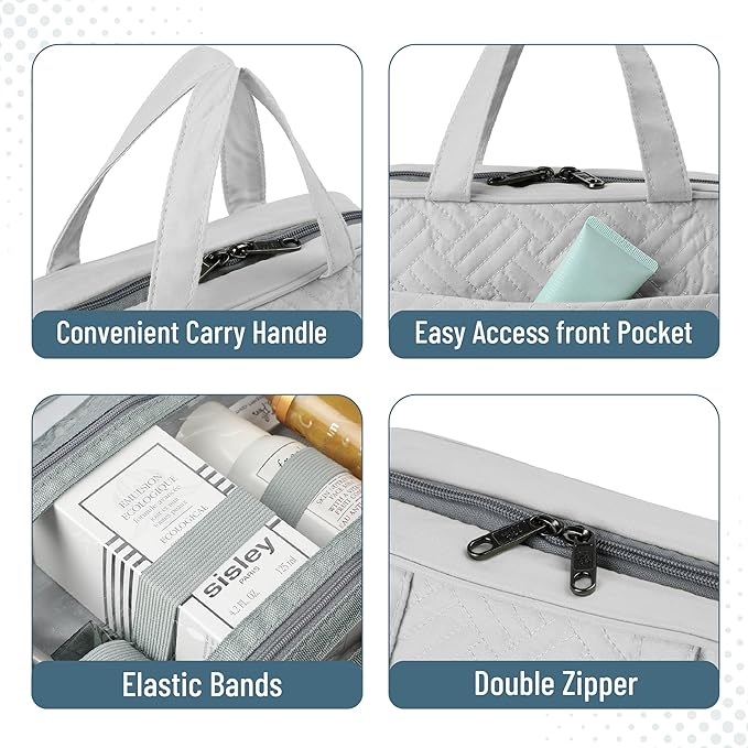Ms. Pen- Travel Toiletry Bag Organizers, Gray, Makeup Travel Bag for Toiletries with Hanging Hook, Water-Resistant