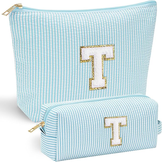 YOOLIFE Initial Makeup Bag for Women Girls - Skin Care for Teens 10-12 | Make Up Bag | Gifts for Women | Graduation Gifts | Mothers Day Gift | Tween Girls Trendy Stuff Spring Break Essentials T