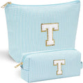 YOOLIFE Initial Makeup Bag for Women Girls - Skin Care for Teens 10-12 | Make Up Bag | Gifts for Women | Graduation Gifts | Mothers Day Gift | Tween Girls Trendy Stuff Spring Break Essentials T