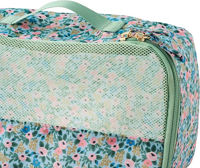 RIFLE PAPER CO. Soft Sided Packing Cubes Set of 3. Includes Small, Medium, Large and a Laundry Bag, Travel Must Have Accessory, Stylized Pattern, Floral Rosa