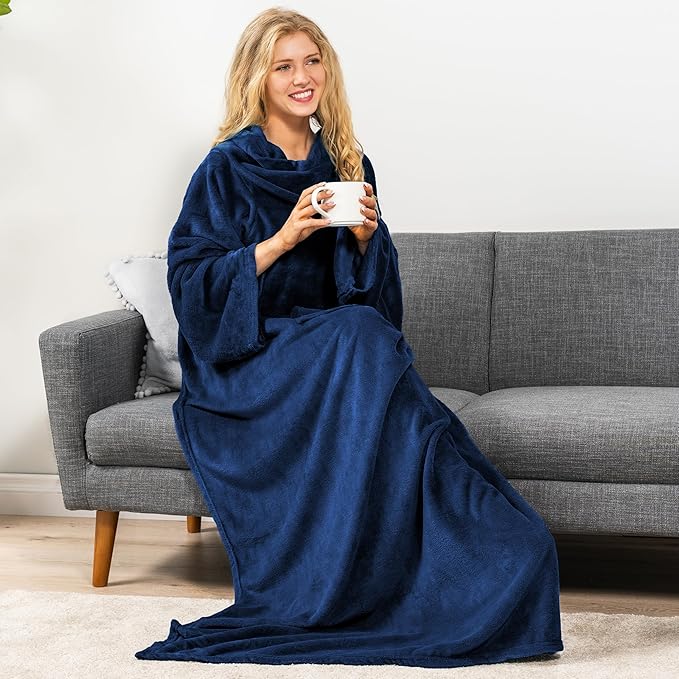 PAVILIA Blanket with Sleeves for Adult Women Men, Soft Warm Wearable Blanket Fleece Wrap Throw, Robe Blanket Gift