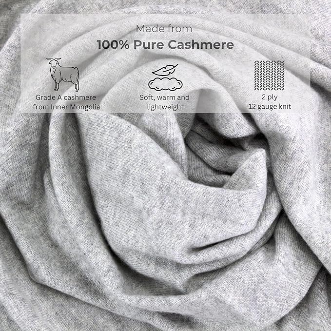 Jet&Bo 100% Pure Cashmere Travel Set: Blanket, Eye Mask, Socks, Carry/Pillow Case Gray in Gift Box