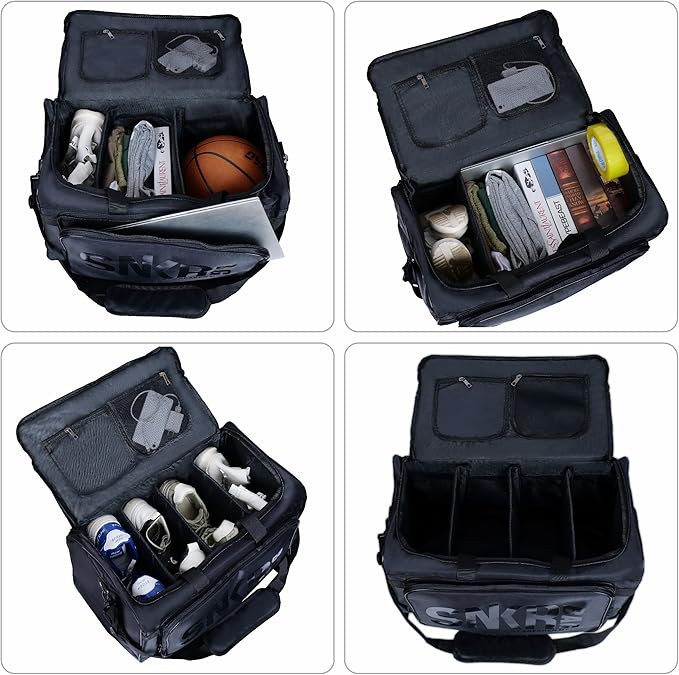 Shoe Bags for Travel Sneaker Travel Bag Shoes Duffel Bags Waterproof Gym Sports Luggage Sneakerhead Bag for Men with 3 Adjustable Dividers fit 4 Pairs Heavy Duty Travel Accessories(black)