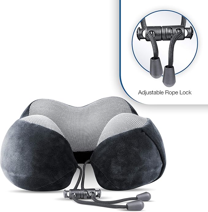 Cloudz Tech Memory Foam Travel Neck Pillow with Blackout Sleep Mask and Ear Plugs - Black