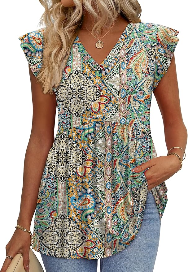 WIHOLL Womens Summer Tops 2026 Babydoll Shirts Ruffle Sleeve Spring Outfits Dressy Casual Blouses