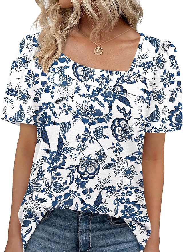 WIHOLL Womens Summer Tops Short Sleeve Shirts Square Neck Spring Outfits 2026 Fashion Clothing Blouses
