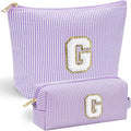 YOOLIFE Personalized Cute Purple Initial Cosmetic Makeup Pouch - Make Up Toiletry Bag for Her Mom Teacher Friend Girlfriend Wife Birthday Gifts