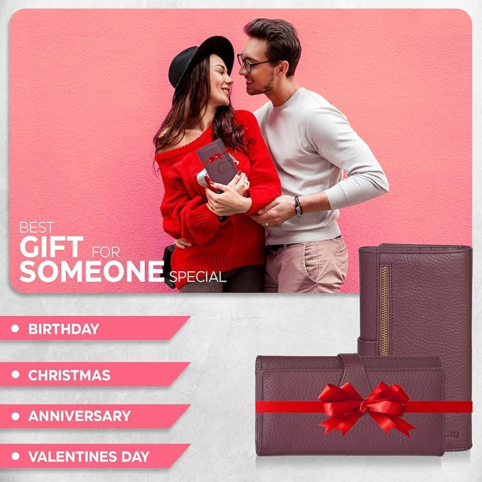 Real Leather Women Wallet Leather with RFID Blocking -Trifold Card Holder Designer Ladies Clutch with ID Window Wallets