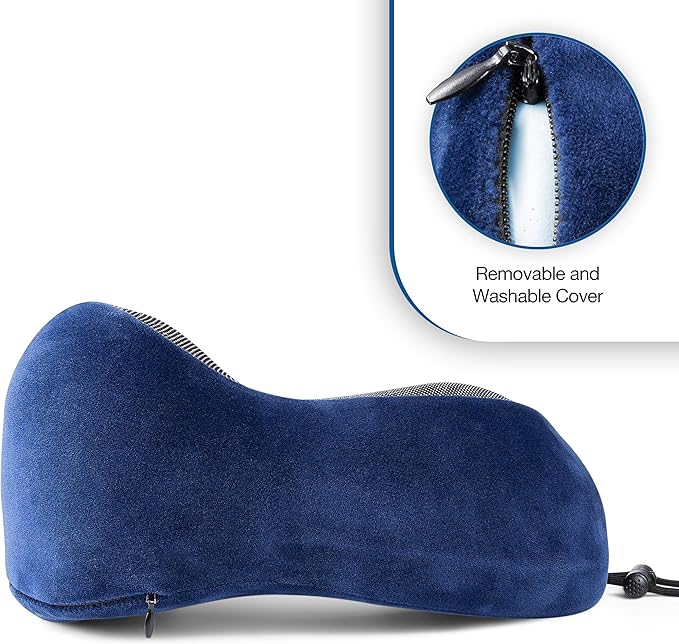 Cloudz Tech Memory Foam Travel Neck Pillow with Blackout Sleep Mask and Ear Plugs - Blue