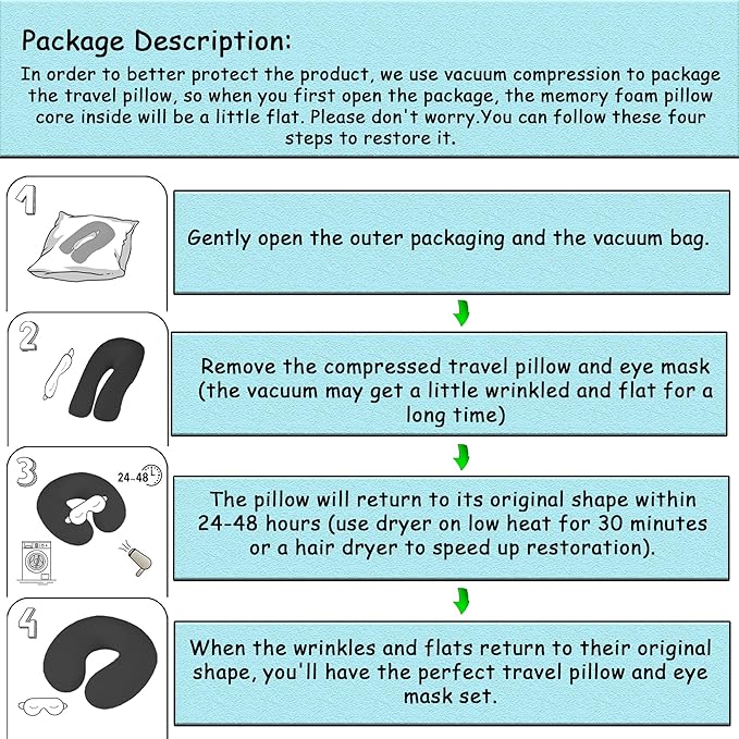 Sexysamba Pure Memory Foam Travel Pillow Set for Adults-Comfortable & Removable Machine Washable Cover, Neck Support Pillow Airplane Travel Kit with Eye Mask for Portable Plane Accessories-Green