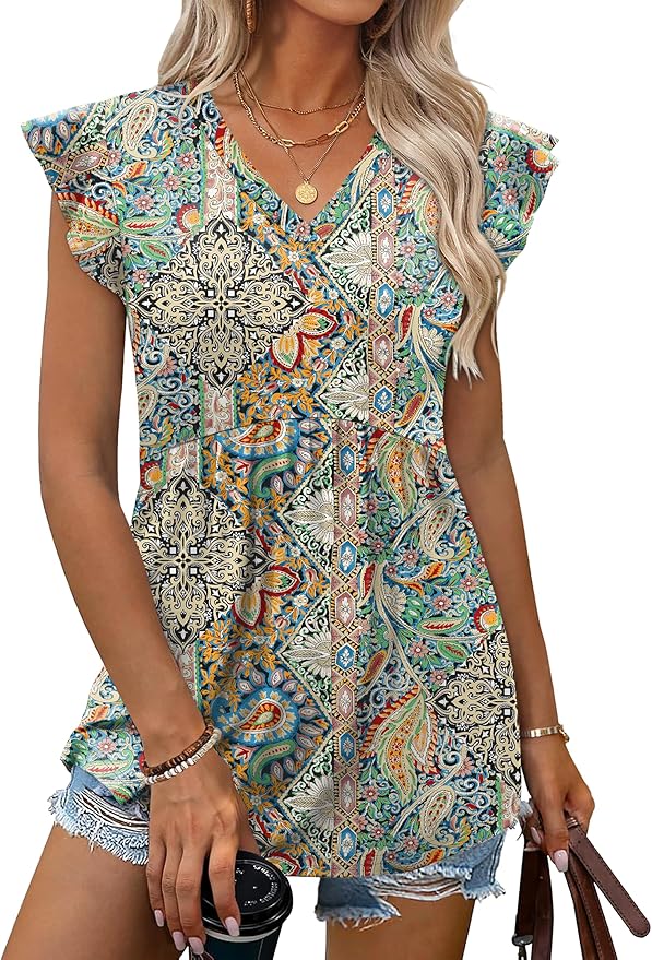 WIHOLL Womens Summer Tops 2026 Babydoll Shirts Ruffle Sleeve Spring Outfits Dressy Casual Blouses
