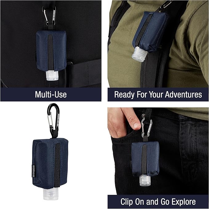2nd Childhood Travel Hand Sanitizer Keychain – Small Refillable 2 oz Bottle with Clip-On Holder – Portable Sanitizer Case for Purse, Backpack, Gym Bag