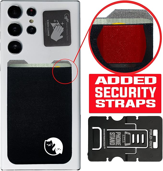 Phone Wallet - Adhesive Card Holder - Cell Phone Pouch - Stick on Lycra Pocket by Gecko - Carry Credit Cards and Cash