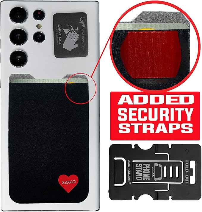 Phone Wallet - Adhesive Card Holder - Cell Phone Pouch - Stick on Lycra Pocket by Gecko - Carry Credit Cards and Cash