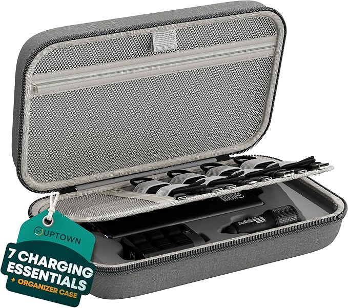 Uptown Deals Travel Charging Kit with Cable Organizer Case – 10,000mAh Portable Charger (Power Bank), 45W GaN Wall Adapter, 48W Car Phone Charger & 4 Cables – Travel Essentials for Devices