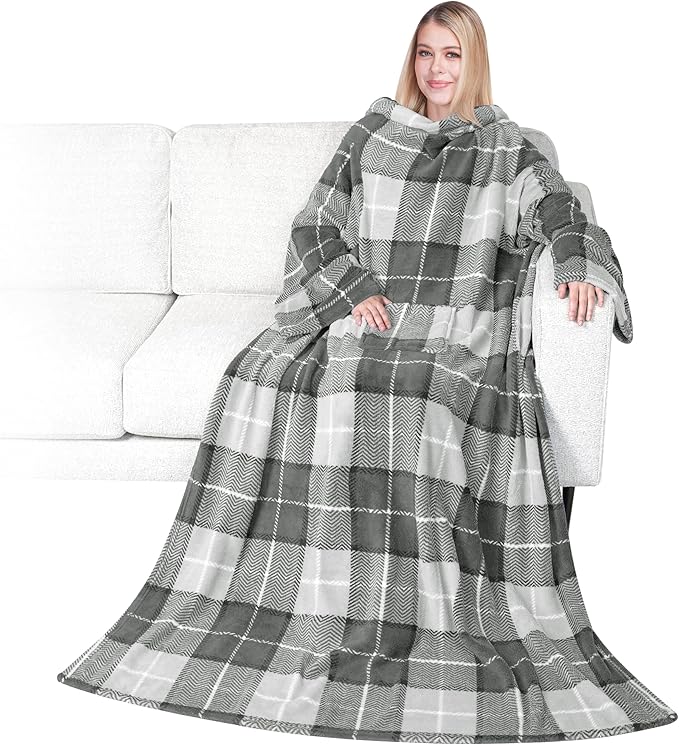 PAVILIA Wearable Blanket with Sleeves for Adult Women Men, Cozy Fleece Warm Wrap Throw with Arms, Gifts for Christmas, Wife
