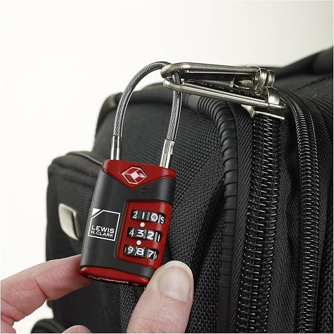 Lewis N. Clark TSA-Approved Combination Luggage Lock With Steel Cable (2-Pack), Red, One Size