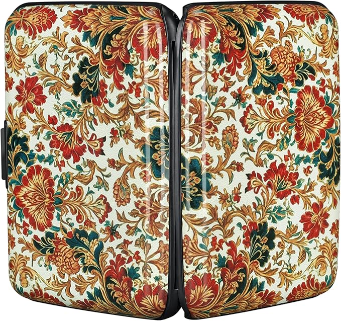 ELFISH Mini RFID Aluminum Wallet Credit Cards Holder Business Card Case Metal ID Case for Men Women(Carpet Pattern)