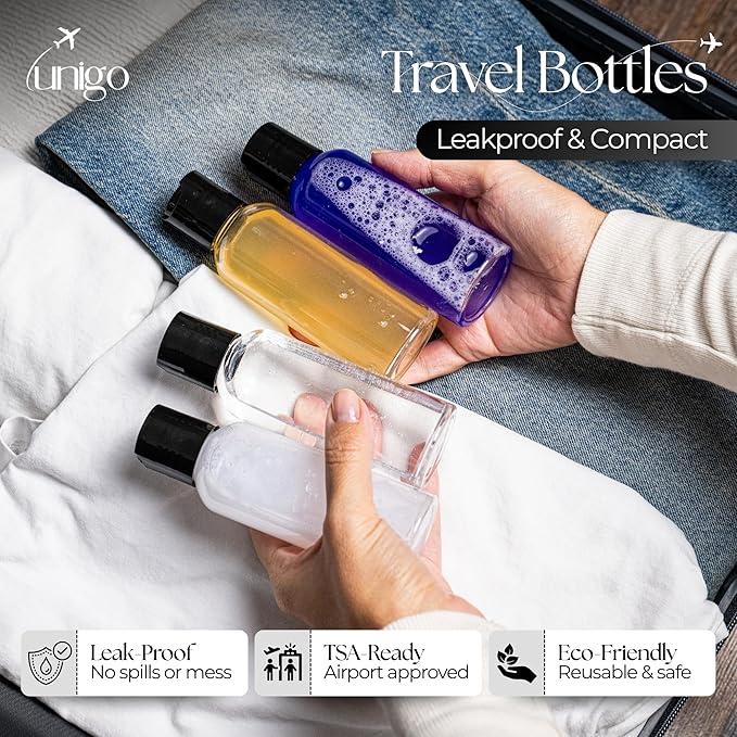 Travel Bottles Set for Toiletries - Leakproof Refillable Travel Size Containers, TSA Approved Bottles with Labels for Carry-On Travel (100ml)