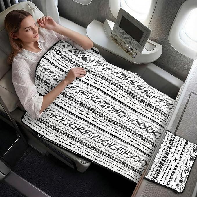 Gilprop Boho Travel Blanket Airplane Compact with Bag 2 in 1 Soft Boho Fleece Travel Blanket and Pillow Set with Luggage Sleeve Backpack Clip Compact Lightweight Airplane Essentials for Spring Summer