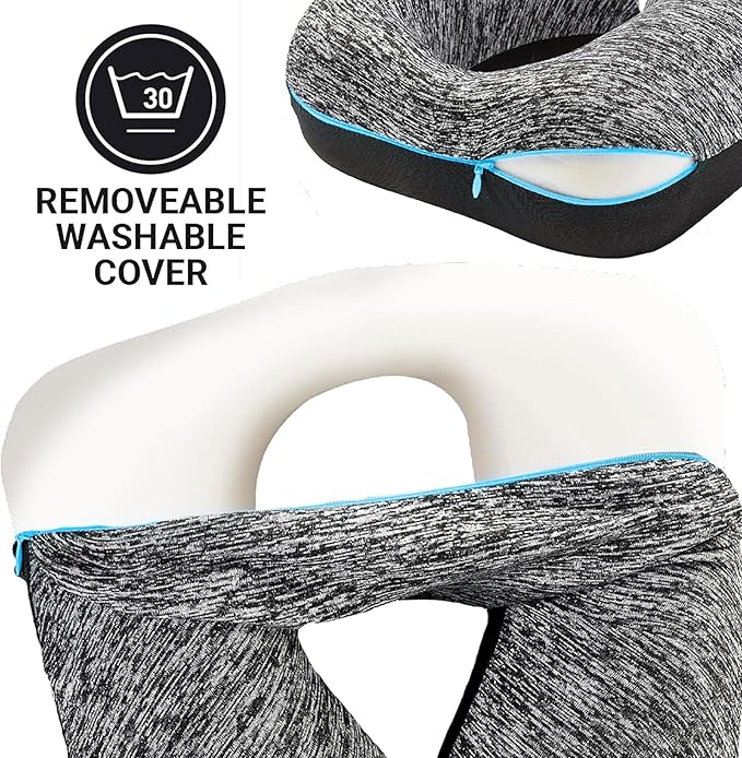 American ZZZ's Comfortable Neck Pillow, Memory Foam Travel Pillow for Uninterrupted Sleep, Ideal for Everyday Commute, Airplane, Bus, Car, and Gaming, Travel Essentials, Made in USA, Blue