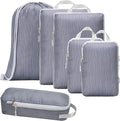 Compression Packing Cubes for Travel 6PC Set - Suitcase Organizer & Space Saver Bags for Carry On Luggage with Drawstring Backpack Grey Stripe