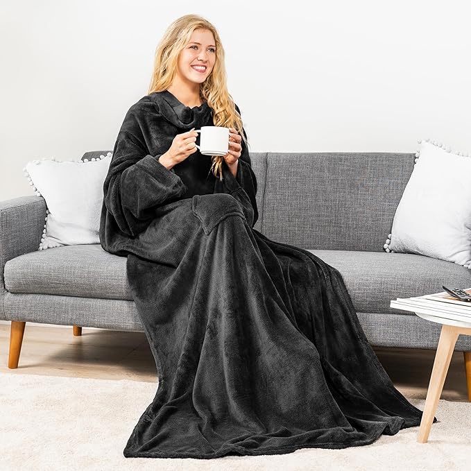 PAVILIA Wearable Blanket with Sleeves for Adult Women Men, Cozy Fleece Warm Wrap Throw with Arms, Gifts for Christmas, Wife