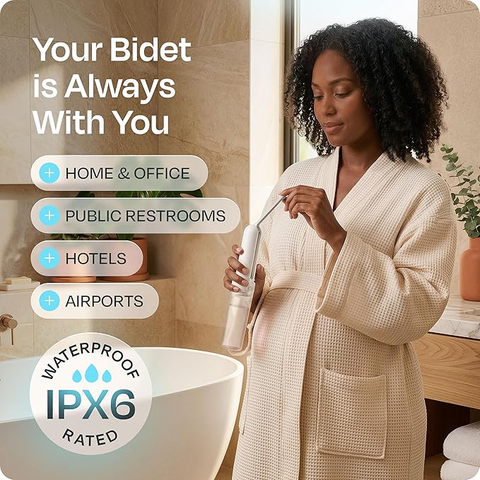 Portable Electric Travel Bidet, Rechargeable Handheld Personal Cleaner for Men, Bidet Portatil with Adjustable Nozzle, 3 Pressure Modes, IPX6 Waterproof USB-C, White, Buddy