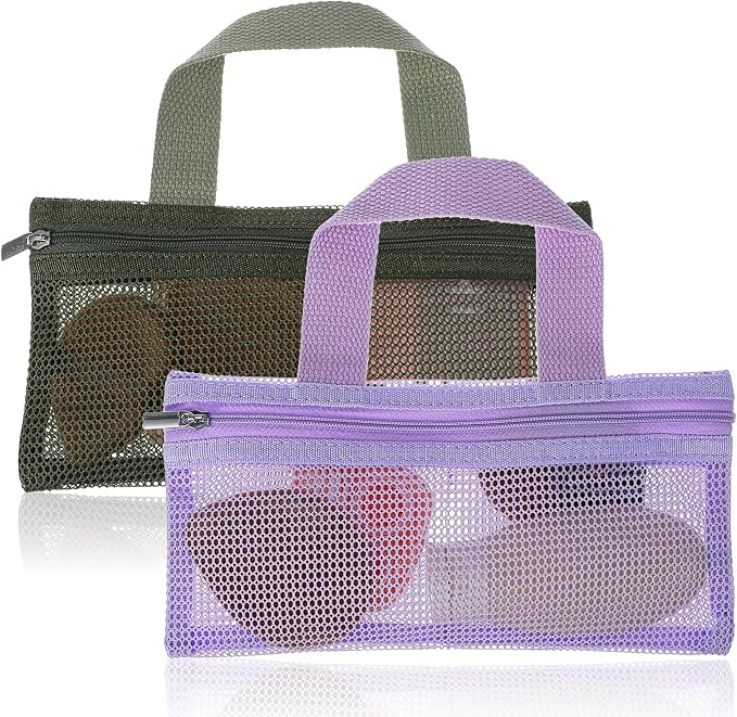 2 Pcs Toothbrush Pouch,Portable Travel Toothbrush Bag,Mesh Toothbrushes Travel Bag for Men and Women,Square Mesh Storage Bags with Zipper(Army green, Purple)