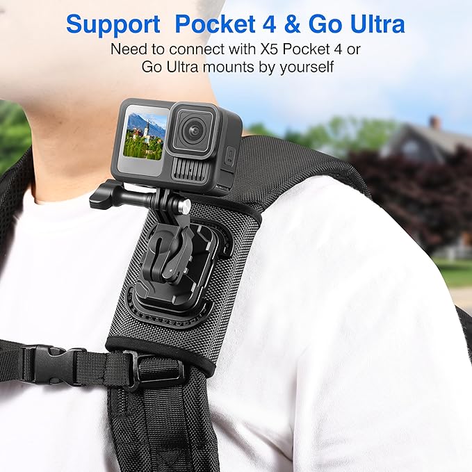 Backpack Mount Shoulder Strap Clip Holder 360° Bag Belt Adjust Quick Release Adapter for Insta360 X5 X4 Air Ace Pro 2 for DJI Osmo 360 Nano Action 6 5 Pro Pocket 3 for GoPro Max2 13 12 11 Accessories
