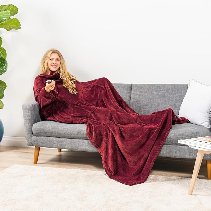PAVILIA Wearable Blanket with Sleeves for Adult Women Men, Cozy Fleece Warm Wrap Throw with Arms, Gifts for Christmas, Wife