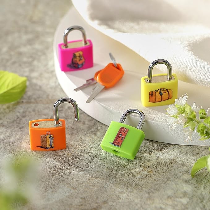 4PCS Luggage Locks, Kaloo Small Mini Suitcase Padlock Locks with Keys, Strong Copper Lock Core with Plastic Shell (Unique Icon Patterns for Effortless Lock Matching)